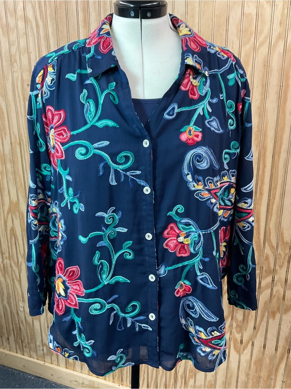 Alfred Dunner Button-Front Shirt with Multicolor Floral Embroidery
